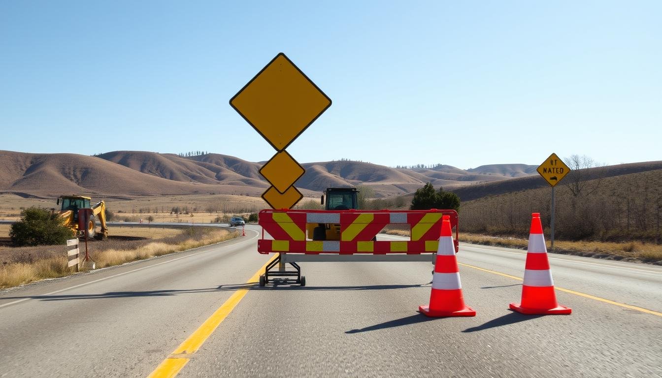 Estrutura mínima para sinalizar obra em rodovia vicinal